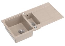 Quadri Luton pearl beige granite countertop 1.5 sink with drainer reversible 100x50cm with stainless steel plug 1208971794