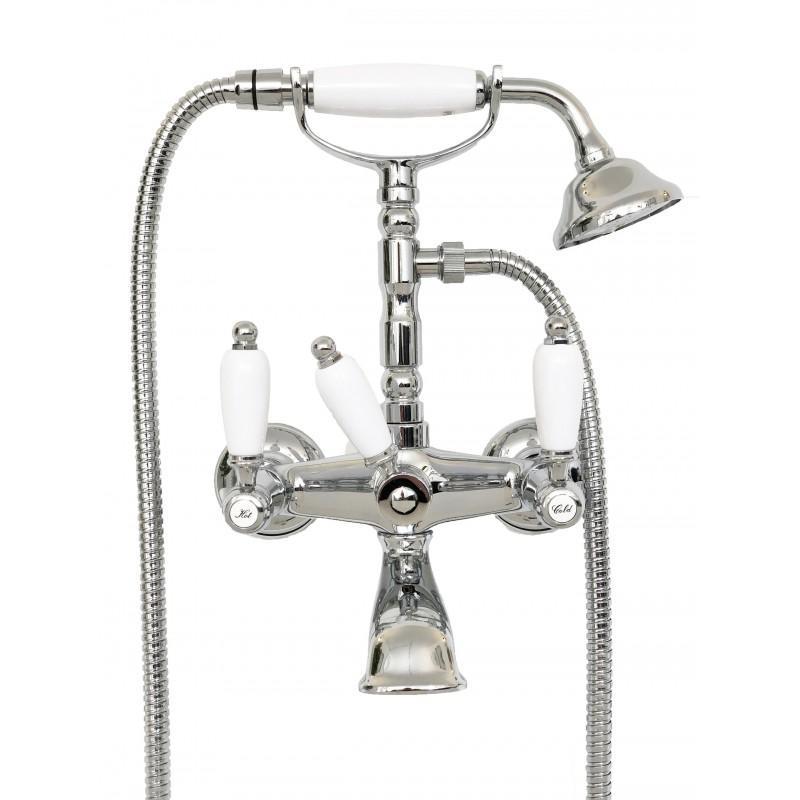 PB Classic tap surface-mounted bath tap set with white handles Chrome including hand shower 1208971823