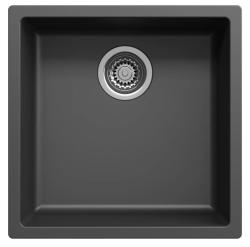 Ausmann Fiber black sink 40x40cm undermount, top mount and flush mount with automatic stainless steel plug 1208971836