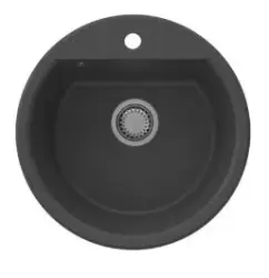 GraniteMy Bremen round granite sink 43 cm black, top-mount and undermount, with faucet hole bench and automatic stainless steel plug 1208971840