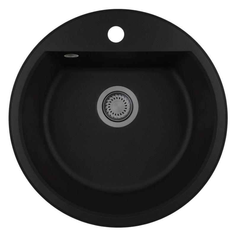 GraniteMy Bremen round granite sink 43 cm black, surface mounted and under mounted, with faucet hole bank and gun metal plug 1208971842