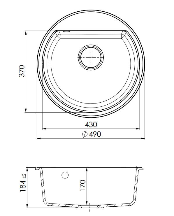 GraniteMy Bremen round granite sink 43 cm white, surface mount and undermount, with faucet hole bench and automatic black plug 1208971846.