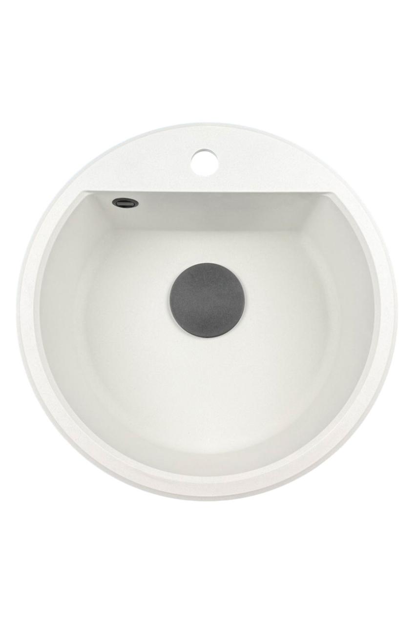 GraniteMy Bremen round granite sink 43 cm white, surface mount and undermount, with faucet hole bench and automatic black plug 1208971846.