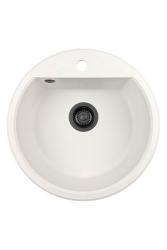 GraniteMy Bremen round granite sink 43 cm white, surface mount and undermount, with faucet hole bench and automatic black plug 1208971846.