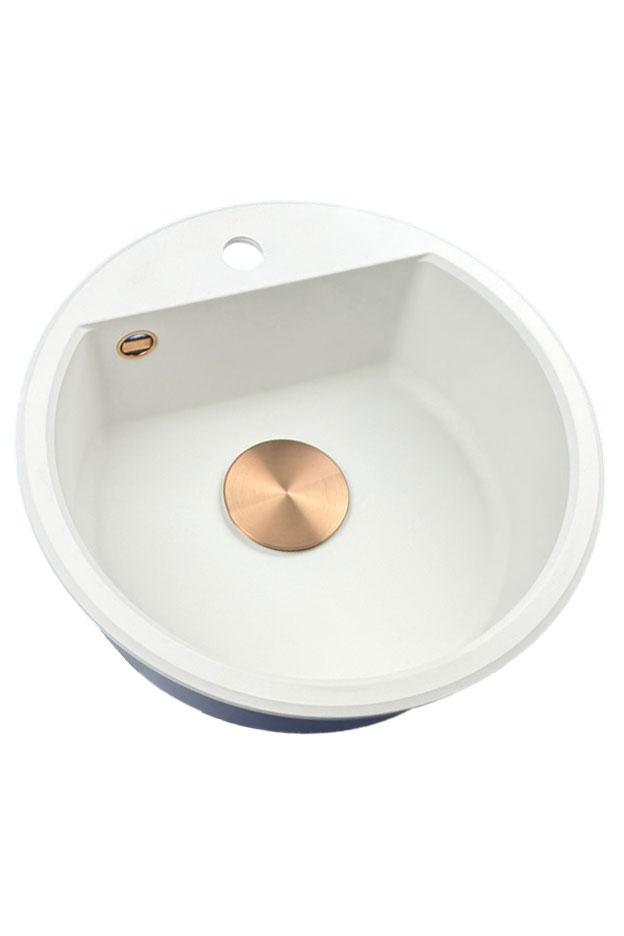 GraniteMy Bremen round granite sink 43 cm white, surface mounted and undermount, with faucet hole bench and automatic copper plug 1208971847