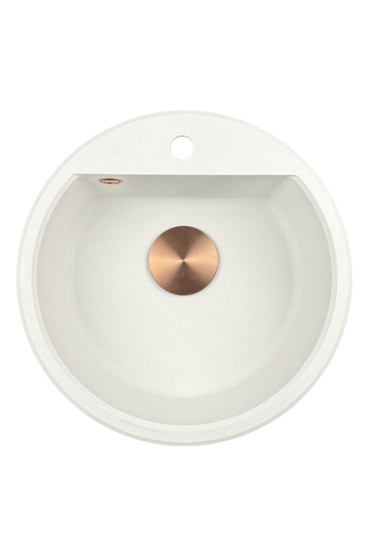 GraniteMy Bremen round granite sink 43 cm white, surface mounted and undermount, with faucet hole bench and automatic copper plug 1208971847