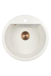 GraniteMy Bremen round granite sink 43 cm white, surface mounted and undermount, with faucet hole bench and automatic copper plug 1208971847