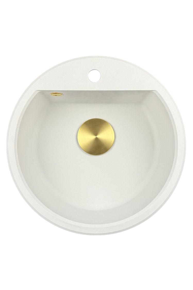 GraniteMy Bremen round granite sink 43 cm white, top mount and undermount, with faucet hole bench and automatic gold plug 1208971848