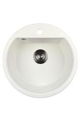 GraniteMy Bremen round granite sink 43 cm white, top mount and undermount, with faucet hole bench and automatic gun metal plug 1208971849