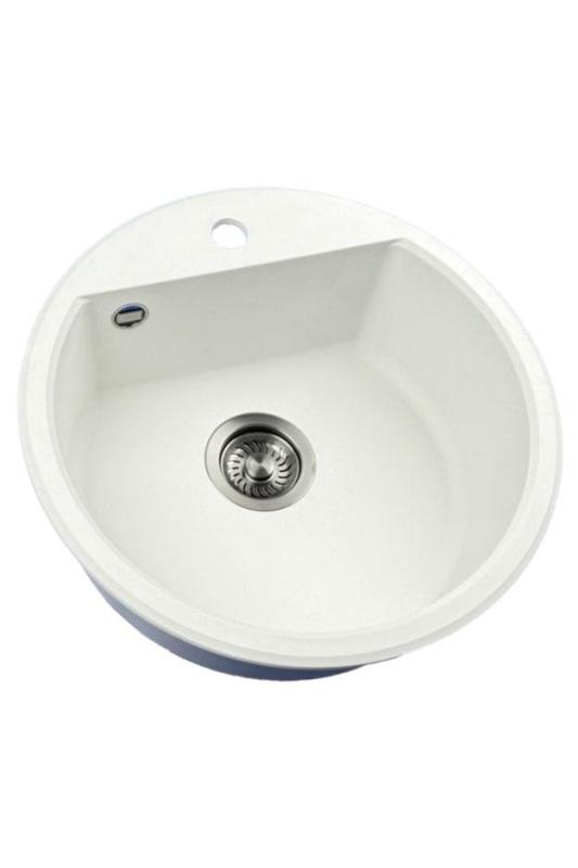 GraniteMy Bremen round granite sink 43 cm white, top mount and undermount, with faucet hole bench and automatic gun metal plug 1208971849