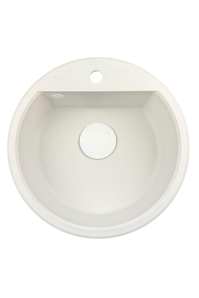 GraniteMy Bremen round granite sink 43 cm white, surface and undermount, with faucet hole bench and automatic white plug 1208971850