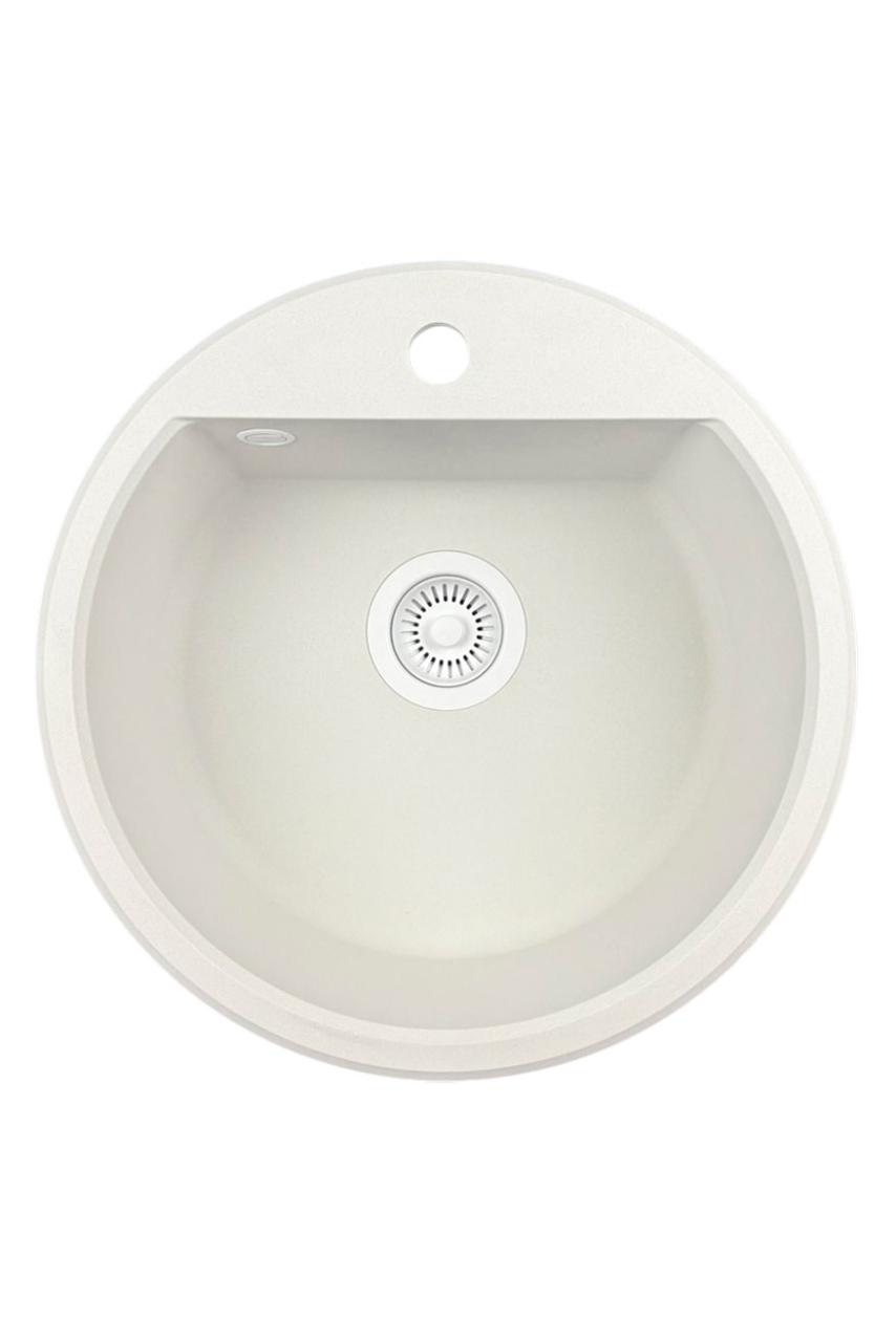 GraniteMy Bremen round granite sink 43 cm white, surface and undermount, with faucet hole bench and automatic white plug 1208971850