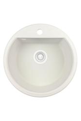 GraniteMy Bremen round granite sink 43 cm white, surface and undermount, with faucet hole bench and automatic white plug 1208971850