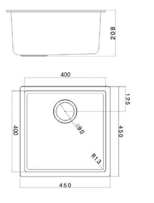Ausmann Fibre black sink 40x40cm undermount, topmount and flushmount with automatic black plug 1208971851