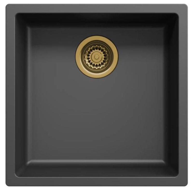 Ausmann Fibre black sink 40x40cm undermount, topmount and flushmount with automatic gold plug 1208971853