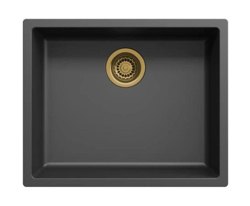Ausmann Fibre black sink 50x40cm undermount, topmount and flushmount with automatic gold plug 1208971859
