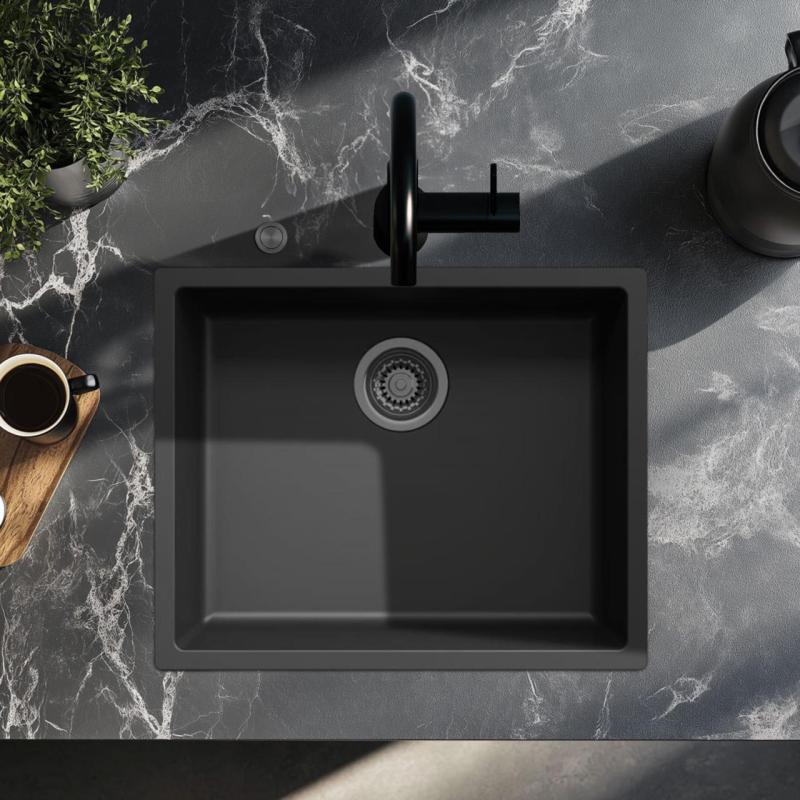 Ausmann Fibre black sink 50x40cm undermount, topmount and flush mount with automatic gun metal plug 1208971860