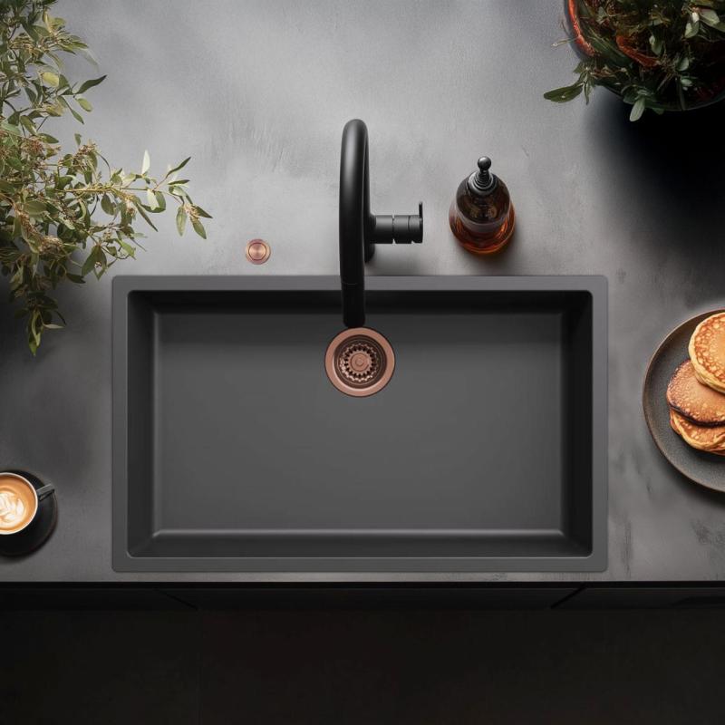 Ausmann Fibre black large sink 70x40cm undermount, topmount and flushmount with automatic copper plug 1208971863