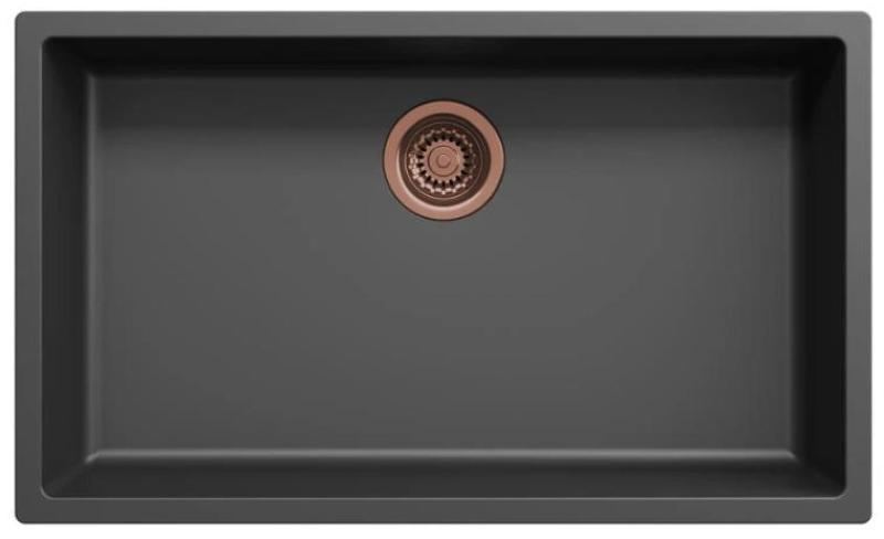 Ausmann Fibre black large sink 70x40cm undermount, topmount and flushmount with automatic copper plug 1208971863