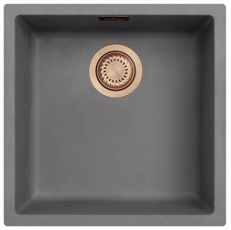 Ausmann Fibre concrete gray sink 40x40cm undermount, topmount and flush mount with copper plug 1208971880