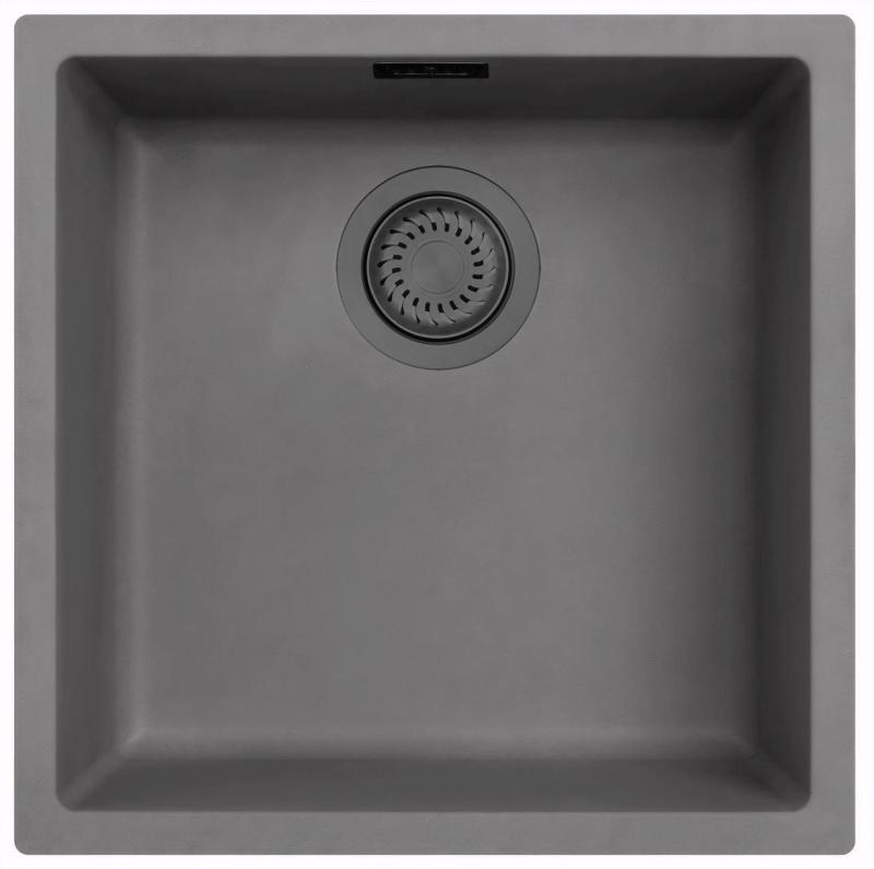 Ausmann Fiber concrete grey sink 40x40cm undermount, topmount and flushmount with gun metal plug 1208971882