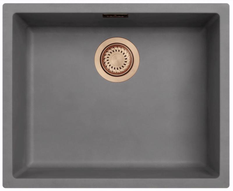 Ausmann Fibre concrete gray sink 50x40cm undermount, topmount and flushmount with copper plug 1208971884