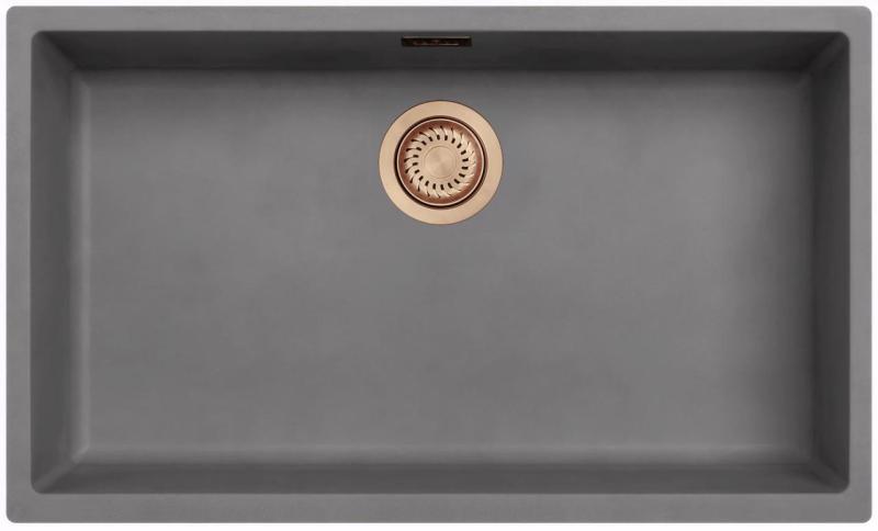Ausmann Fiber concrete large gray sink 70x40cm undermount, top mount and flush mount with copper plug 1208971888