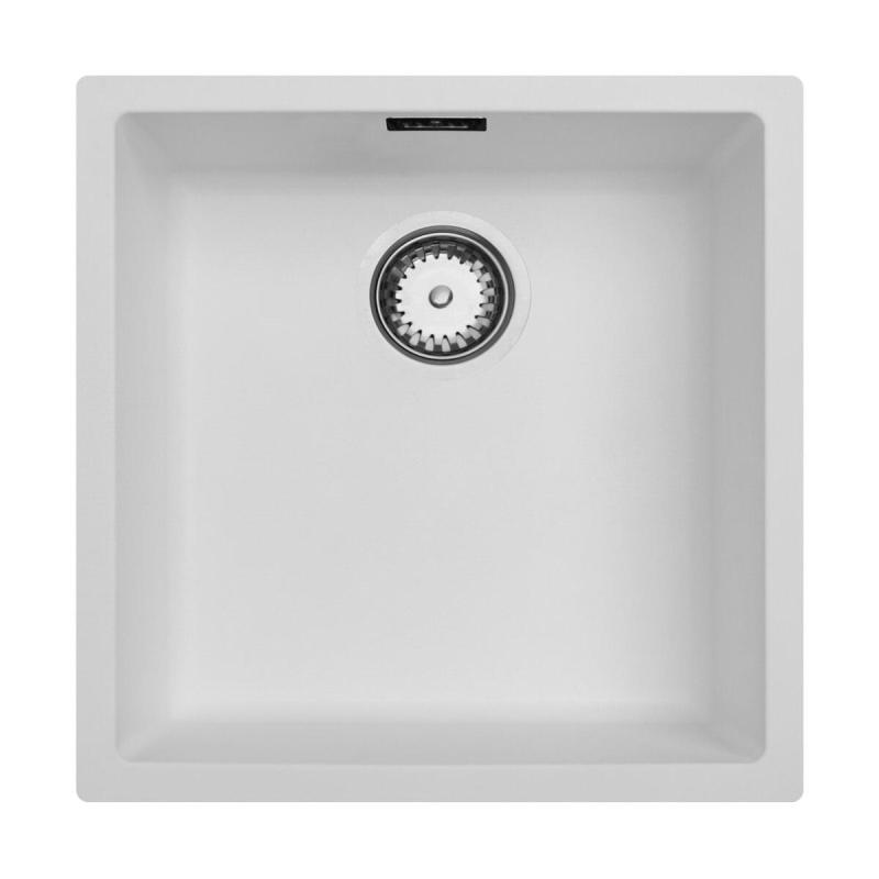 Ausmann Fibre white sink 40x40cm undermount, topmount and flushmount with automatic stainless steel plug 1208971891