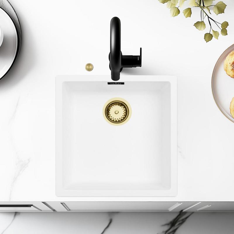 Ausmann Fibre white sink 40x40cm undermount, top mount and flush mount with automatic gold plug 1208971894