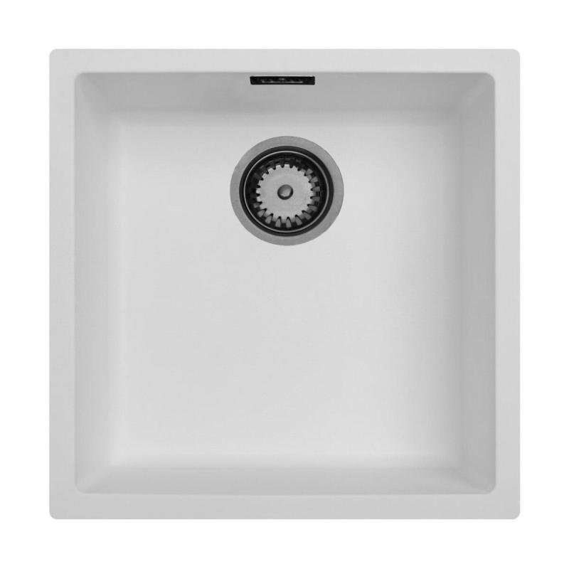 Ausmann Fibre white sink 40x40cm undermount, topmount and flush mount with automatic gun metal plug 1208971895