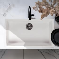 Ausmann Fibre white large sink 70x40cm undermount, topmount and flushmount with automatic stainless steel plug 1208971904