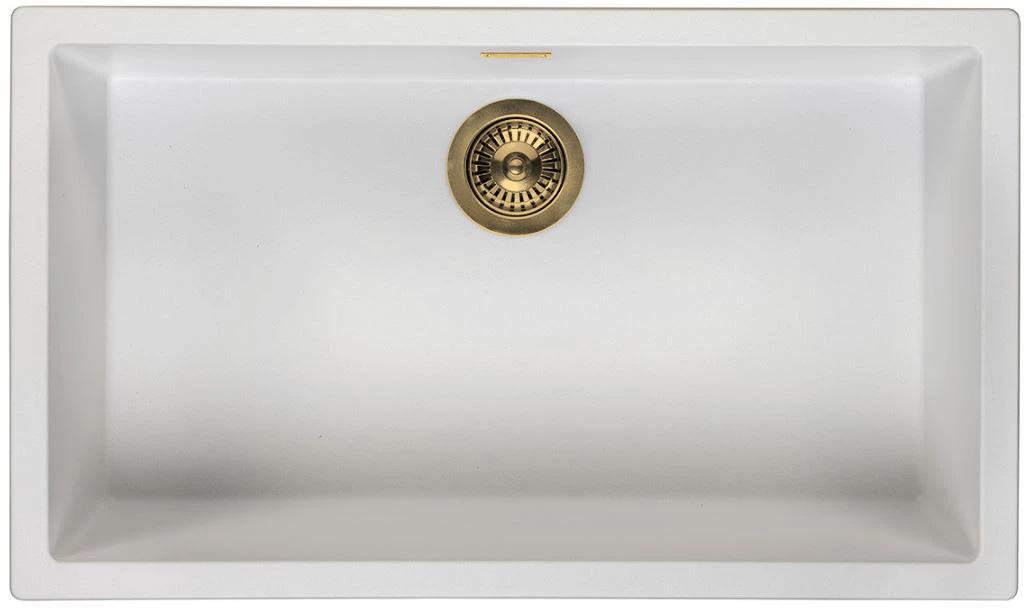 Ausmann Fiber white large sink 70x40cm undermount, topmount and flushmount with automatic gold plug 1208971907