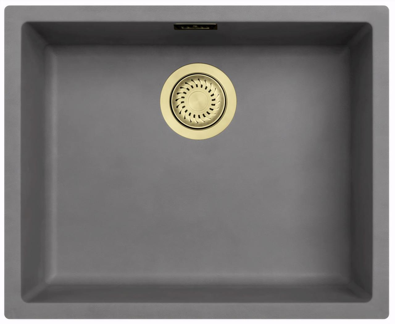 Ausmann Fiber concrete gray sink 50x40cm undermount, topmount and flushmount with automatic gold plug 1208971918