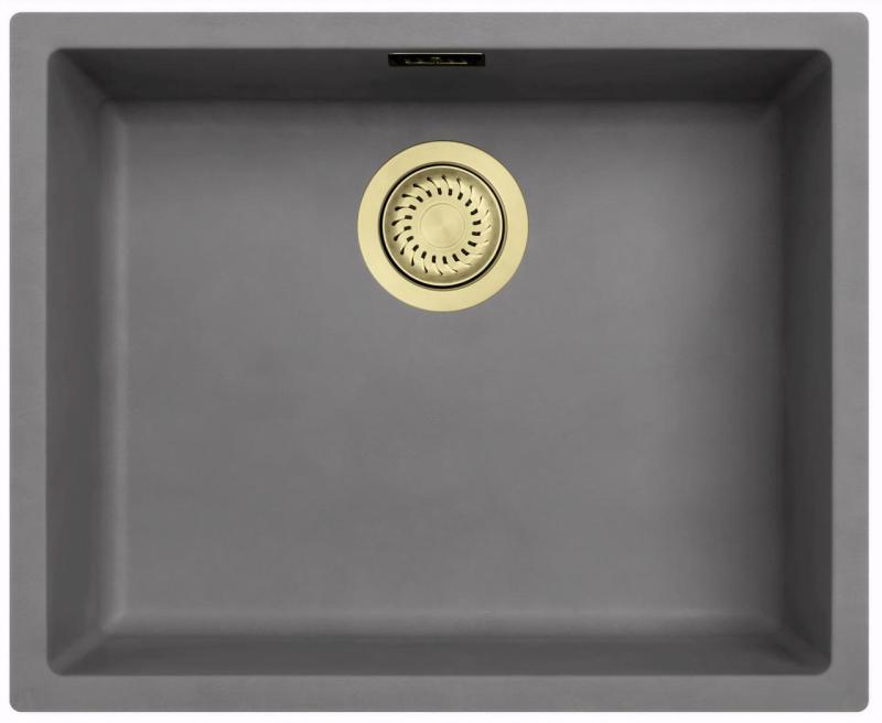 Ausmann Fiber concrete gray sink 50x40cm undermount, topmount and flushmount with automatic gold plug 1208971918