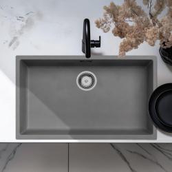 Ausmann Fiber concrete large gray sink 70x40cm undermount, top mount and flush mount with automatic stainless steel plug 1208971920