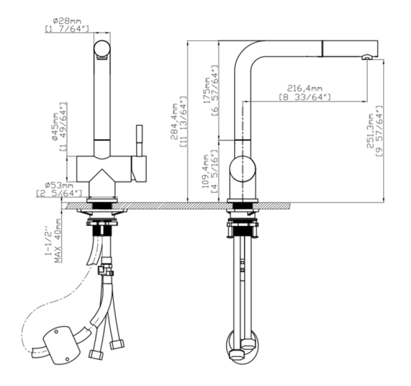 Pure.Sink Elite Steel Pulse-S kitchen faucet stainless steel with extendable spout and spray mode PS8500-02