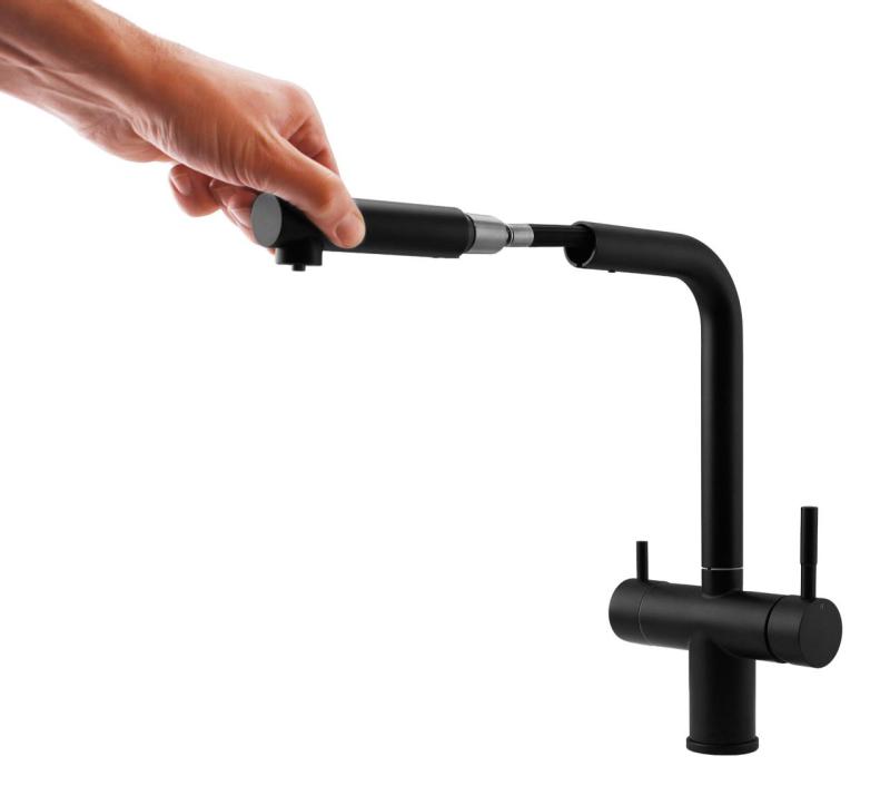 Pure.Sink Elite Steel Clear-S Matte Black 3-Way Kitchen Faucet with Pull-Out Spout and Filtered Water PS8120-10