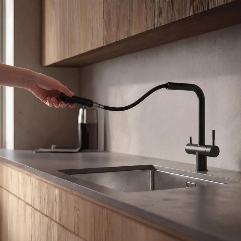 Pure.Sink Elite Steel Clear-S Matte Black 3-Way Kitchen Faucet with Pull-Out Spout and Filtered Water PS8120-10