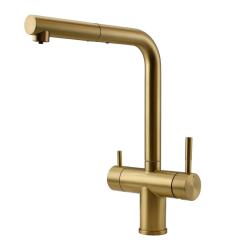 Pure.Sink Elite Steel Clear-S PVD brushed gold 3-way Kitchen Faucet with Pull-out Spout and Filtered Water PS8120-60
