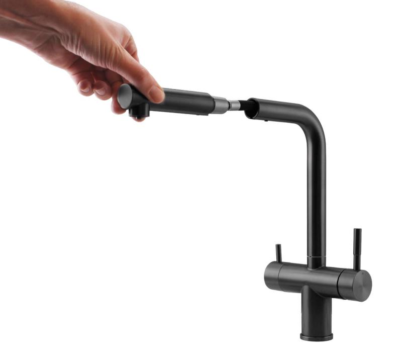 Pure.Sink Elite Steel Clear-S PVD Gun Metal 3-way Kitchen Faucet with Pull-out Spout and Filtered Water PS8120-61