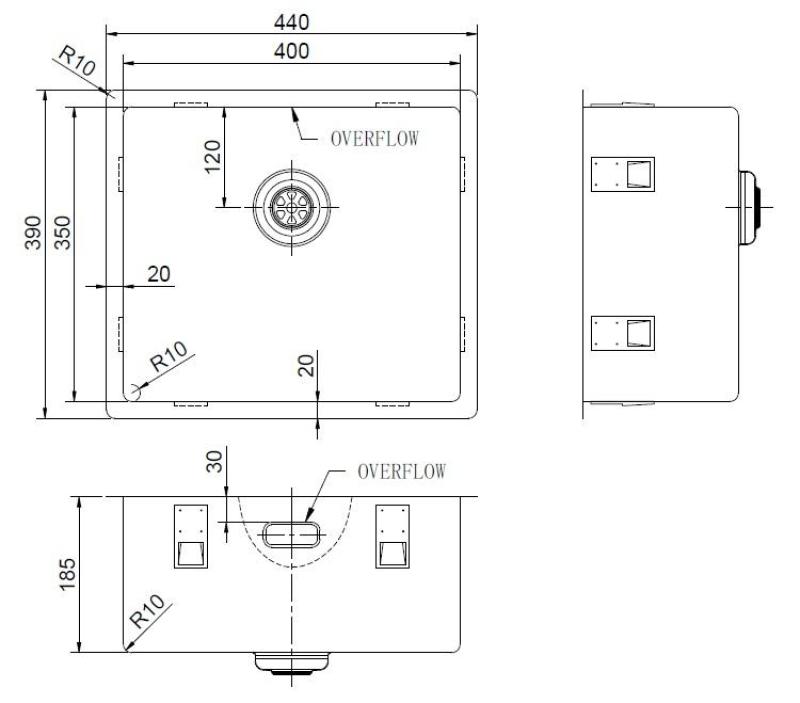 Pure.Sink Exclusivo Special 35 cm long stainless steel sink 40 x 35 cm 10 mm radius PEX4035-02