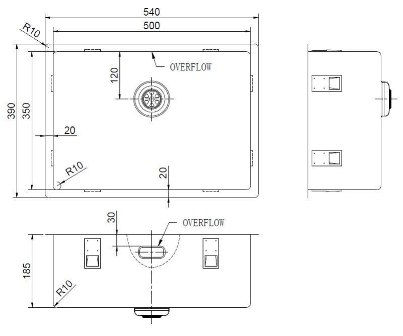 Pure.Sink Exclusivo Special 35 cm long stainless steel sink 50 x 35 cm 10 mm radius PEX5035-02