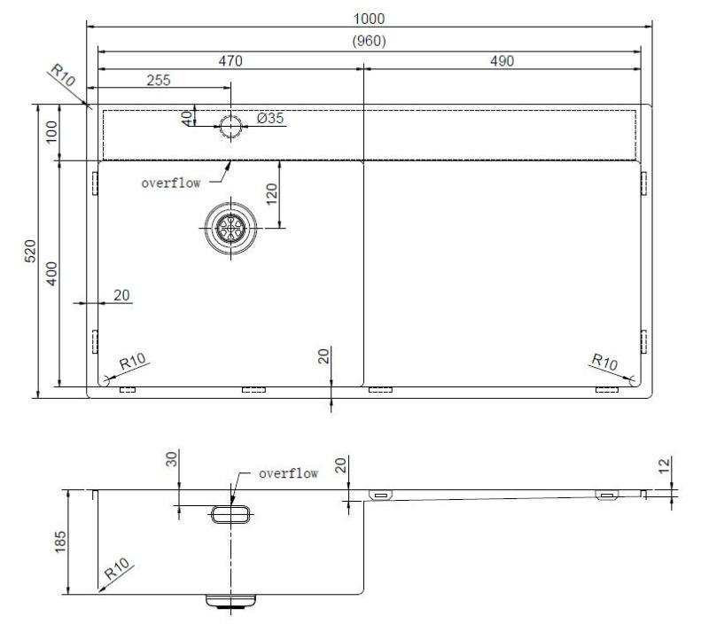 Pure.Sink Exclusivo Gold sink with drainer 100x52 cm Left-hand tap wing PEX47100LT-60