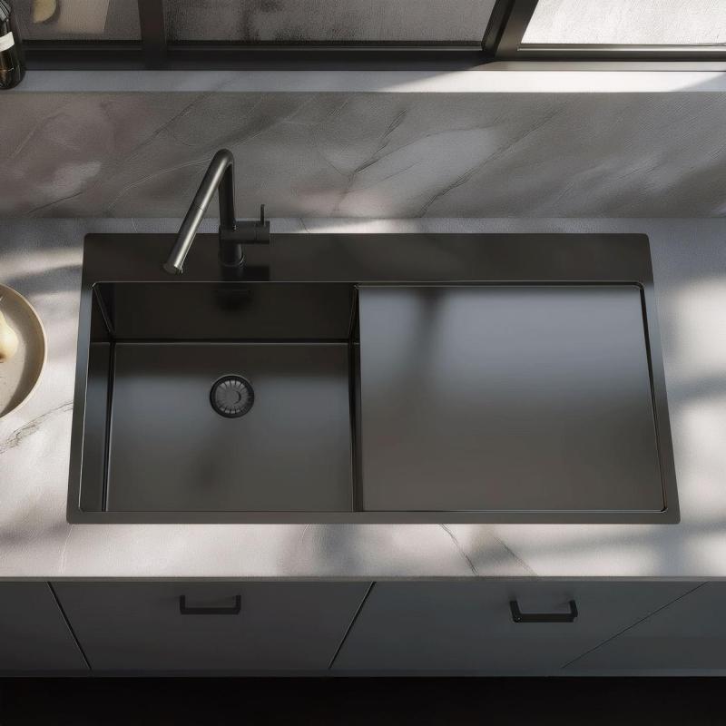 Pure.Sink Exclusivo Gun metal sink with drainer 100x52 cm Tapwing left PEX47100LT-61