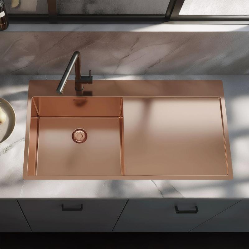 Pure.Sink Exclusivo Copper sink with drainer 100x52 cm Left-hand tap wing PEX47100LT-62