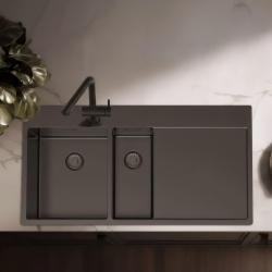 Pure.Sink Exclusivo Gun metal 1.5 sink with drainer 100x52 cm Tapwing left PEX3418100LT-61