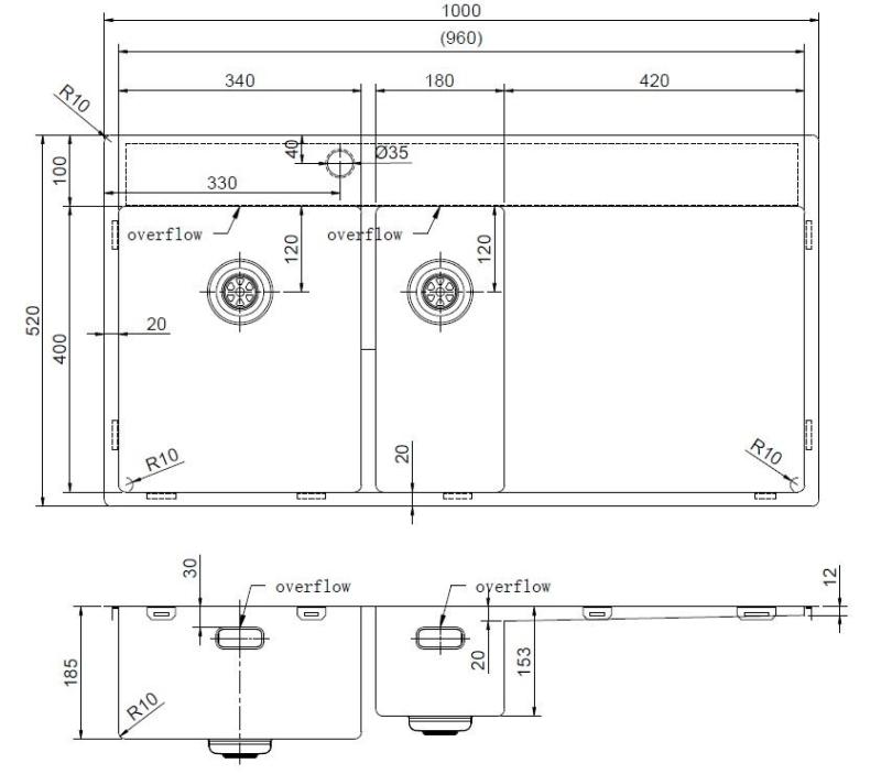 Pure.Sink Exclusivo Copper 1.5 sink with draining board 100x52 cm Tapwing left PEX3418100LT-62