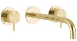 Waterevolution Flow 3-hole Built-in Washbasin Faucet PVD White Gold with spout 15 cm T1163FWGE-15