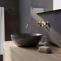 Waterevolution Flow 3-hole Built-in Washbasin Faucet PVD White Gold with spout 25 cm T1163FWGE-25