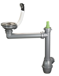 Ausmann Stainless steel drain set with round overflow, including siphon for single sink 1208972186